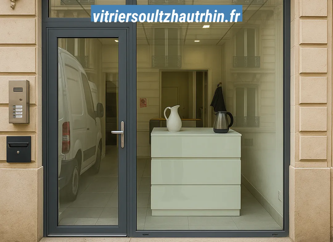Façade vitrine de magasin en aluminium sur mesure à Soultz-Haut-Rhin